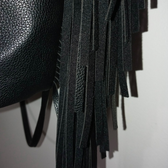 Victoria Secret black Drawstring Backpack With Fringe down both sides main image 10